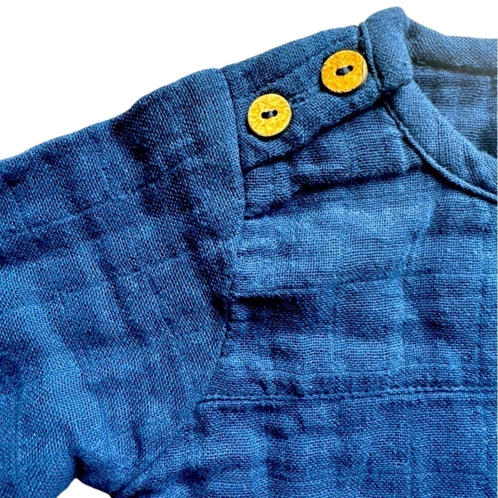 NWT City Mouse Organic Cotton Muslin Long Sleeve Top Blue 9-12 Mths unisex - Picture 2 of 6